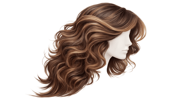 Curly brown hairstyle with highlights on display png
