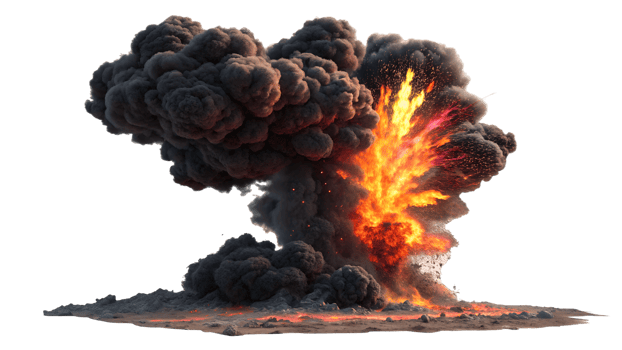 Explosion with dark smoke and flames rising high png