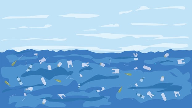 Ocean Pollution Illustration with Floating Plastic Waste Bottles and Bags in the Sea Environmental Awareness Concept vector