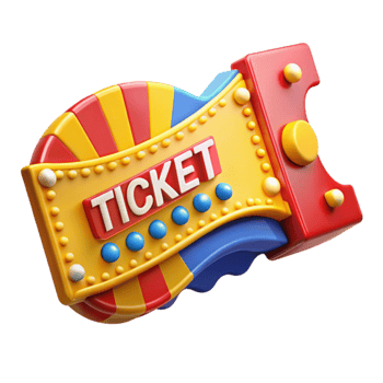 Funfair Ticket 3D Render Colorful Carnival Entry Pass png