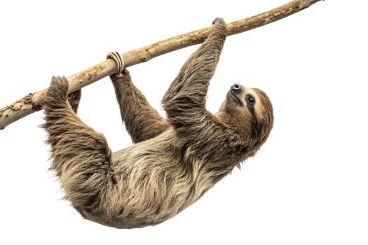 Sloth hanging from a branch in a natural habitat png