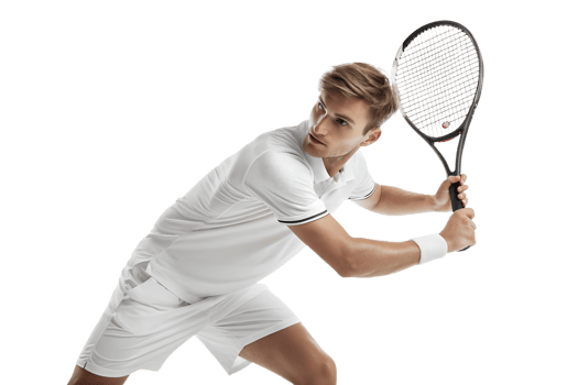 Young male tennis player in action on the court png