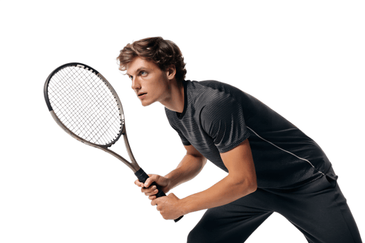 Young athlete prepares to hit a tennis ball png