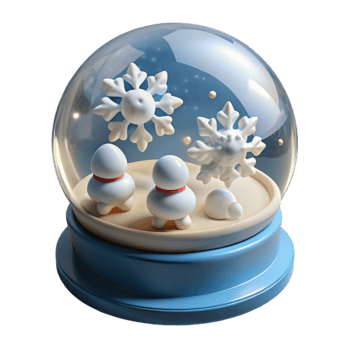 serene classic Winter Snow Globe with Snowmen and Snowflakes high resolution png