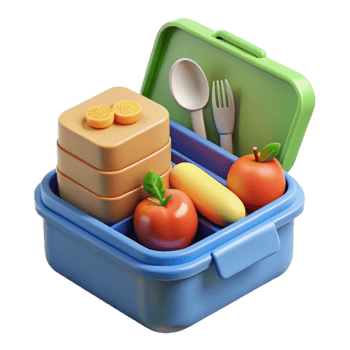 serene creative Healthy Meal Prep Lunch Box with Fruits, Snacks, and Utensils authentic png