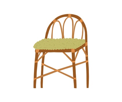 Rattan green chair in a flat style. Rest, furniture. Hand drawn illustration. vector