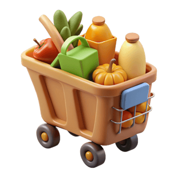 impressive creative Grocery Shopping Cart with Autumn Produce and Drinks original png