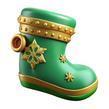 dramatic minimalist Green Gold Festive Boot 3D Render high quality png