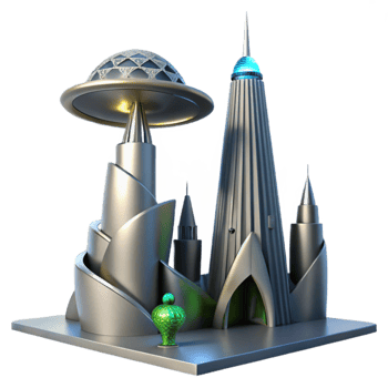Futuristic Cityscape Architectural Model of Modern Towers and Domes png