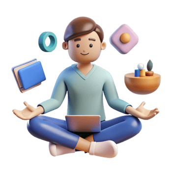 Mindful Productivity 3D Illustration of Focused Work png