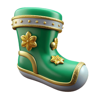 elegant artistic Green Festive Boot with Gold Accents 3D Render high resolution png