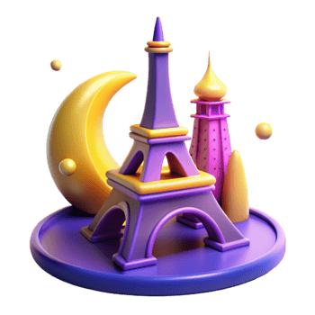 Crescent Moon, Tower, and Minaret A 3D Render png