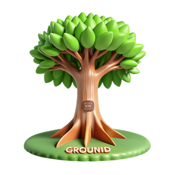 serene artistic Cartoon Tree on Green Ground 3D Render original png