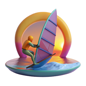 extraordinary abstract Sunset Windsurfing A 3D Render of an Athlete high resolution png