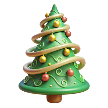 3D Festive Christmas Tree with Ornaments png