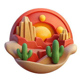 elegant artistic Sunset Desert Landscape 3D Render of Cactus and Mountains high resolution png