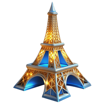 extraordinary rustic Illuminated Eiffel Tower 3D Model Golden Structure, Blue Accents exclusive png