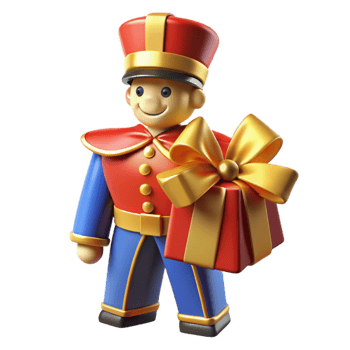 dramatic classic Toy Soldier with Gift Festive 3D Render high resolution png