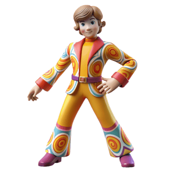 stunning modern Groovy 70s Animated Character in Retro Fashion 4K png