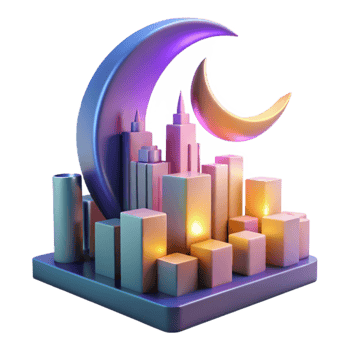 beautiful minimalist Crescent Moon Cityscape Night Lights City Blocks original png