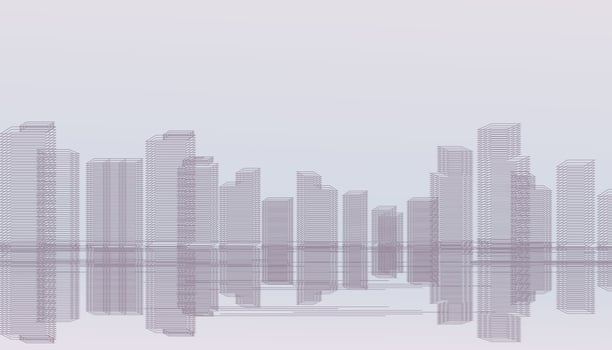 Modern business banner with futuristic wireframe skyscrapers vector