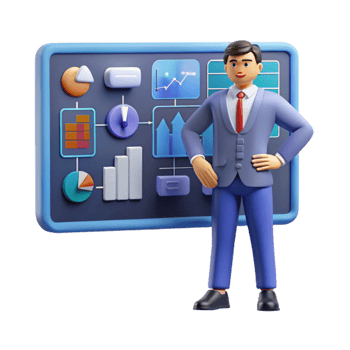 Businessman Confidently Presenting Data Dashboard png