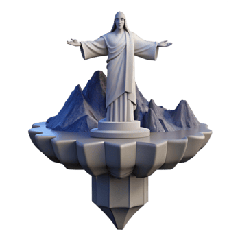 Christ the Redeemer Statue on Mountaintop Island png
