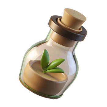 dramatic contemporary Botanical Essence in Glass Bottle Plant Growth authentic png