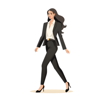 Empowered businesswoman walking with confidence urban setting digital illustration professional environment dynamic viewpoint png