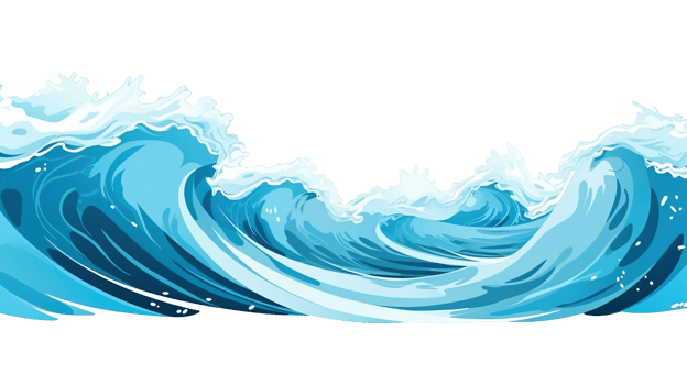 Dynamic Blue Ocean Wave Illustration Isolated on Transparent png
