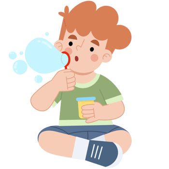 Illustration of Little Boy Blowing Bubbles with Soap png