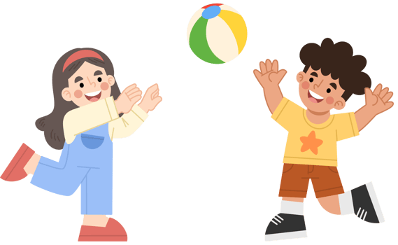 Illustration of a boy and a girl playing throwing a ball png