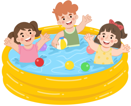 Illustration of Illustration of Cheerful Children Playing in Inflatable Pool png