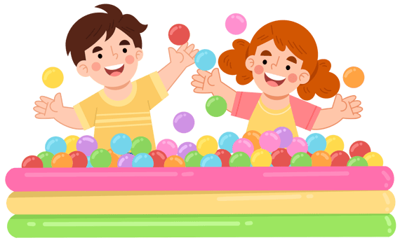 Illustration of Joyful Children Playing in Colorful Ball Pit png