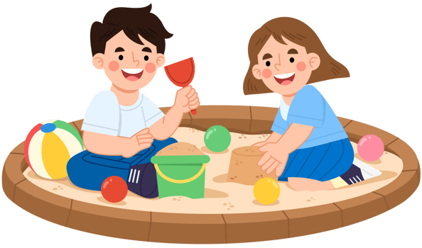 Illustration of Children Playing in a Sandbox png