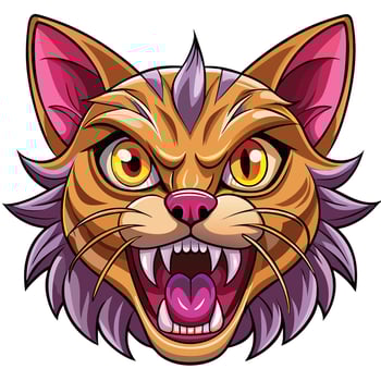 a cartoon cat head with big fangs vector