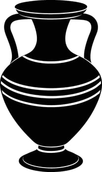 Ancient Greek amphora, black silhouette, classical pottery, elegant curves, two handles, striped decoration, symmetrical design, white background, minimalist illustration vector