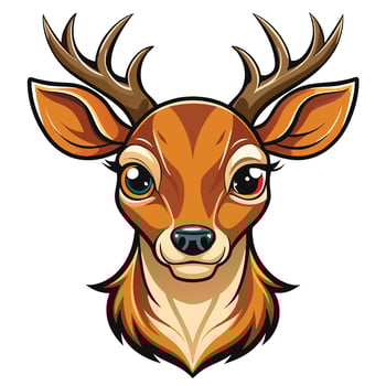 deer head with horns and big eyes white background vector