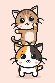 Cute two cats cartoon character vector