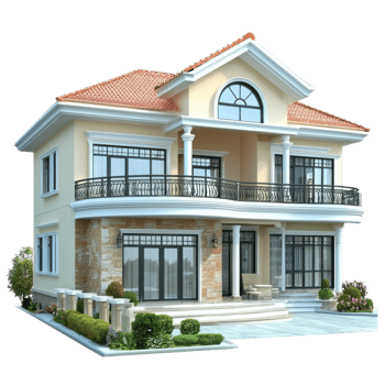 3d house with balcony and balcony on transparent background png