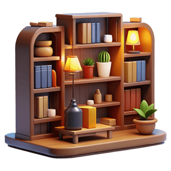 beautiful modern Cozy 3D Bookcase Illustration 4K png