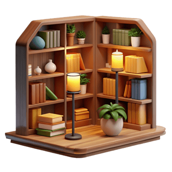extraordinary artistic Cozy 3D Bookcase Illustration high resolution png