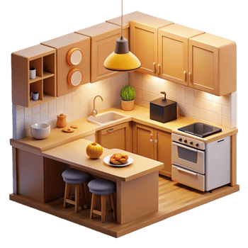 impressive artistic Cozy 3D Kitchen Illustration genuine png