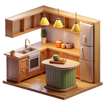 serene minimalist Cozy 3D Kitchen Illustration genuine png