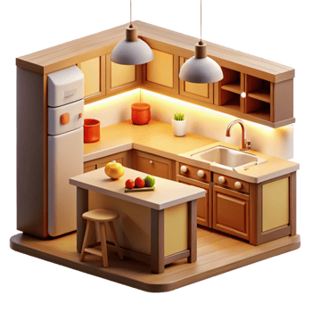 wonderful modern Cozy Kitchen 3D Illustration professional png