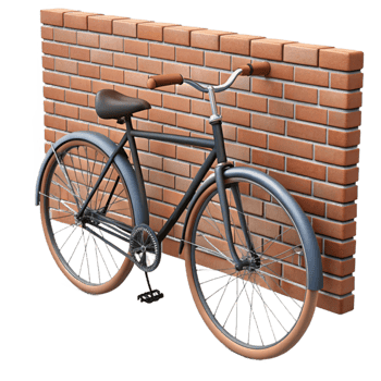 magnificent minimalist Black Bicycle Leaned Against Brick Wall 3D Render genuine png