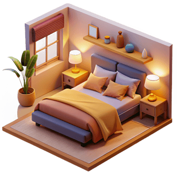 stunning modern Cozy 3D Bedroom Illustration premium png