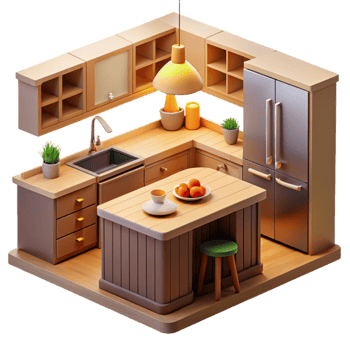 magnificent contemporary 3D Isometric Kitchen Illustration detailed png