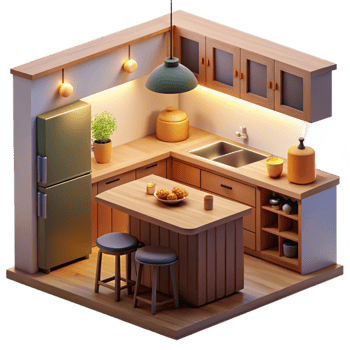 impressive creative Cozy Kitchen Isometric 3D Illustration genuine png