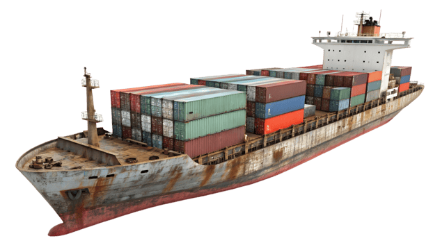 Large Cargo Ship with Multicolored Shipping Containers Isolated png